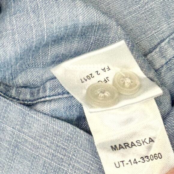 Untuckit Dress Womens 0 Long Sleeve Denim Button Up Shirtdress Pockets Stretch - Picture 14 of 14